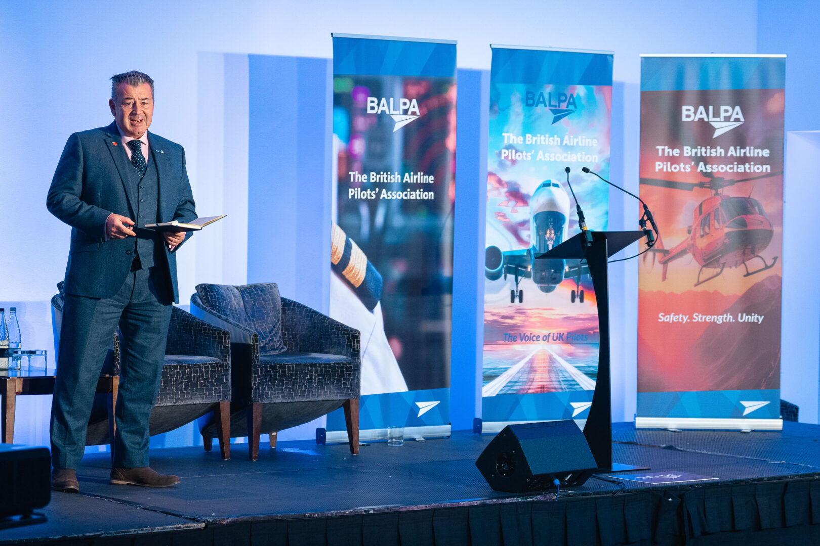 Paul Copland, BALPA's Executive President, speaking at the Annual Delegates Conference 2025